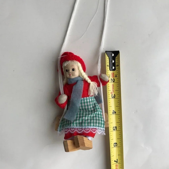 Scandinavian Doll Girl On Swing Wooden Shoes Clogs - Picture 10 of 10